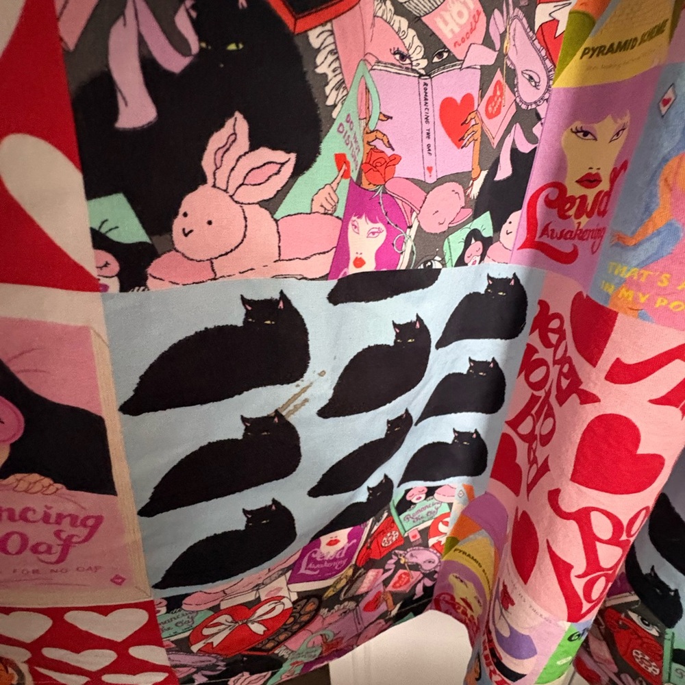 Lazy Oaf Multi-Color Graphic Midi Dress featuring Black Cat Panels
